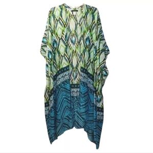 Tahari Wrap Kimono Top Woman One Sz Geometric Colorful Beach Coverup Tropical